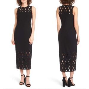 Trouve‎ Distressed Hole Cutout Bodycon Dress Sleeveless Midi Length Size XS